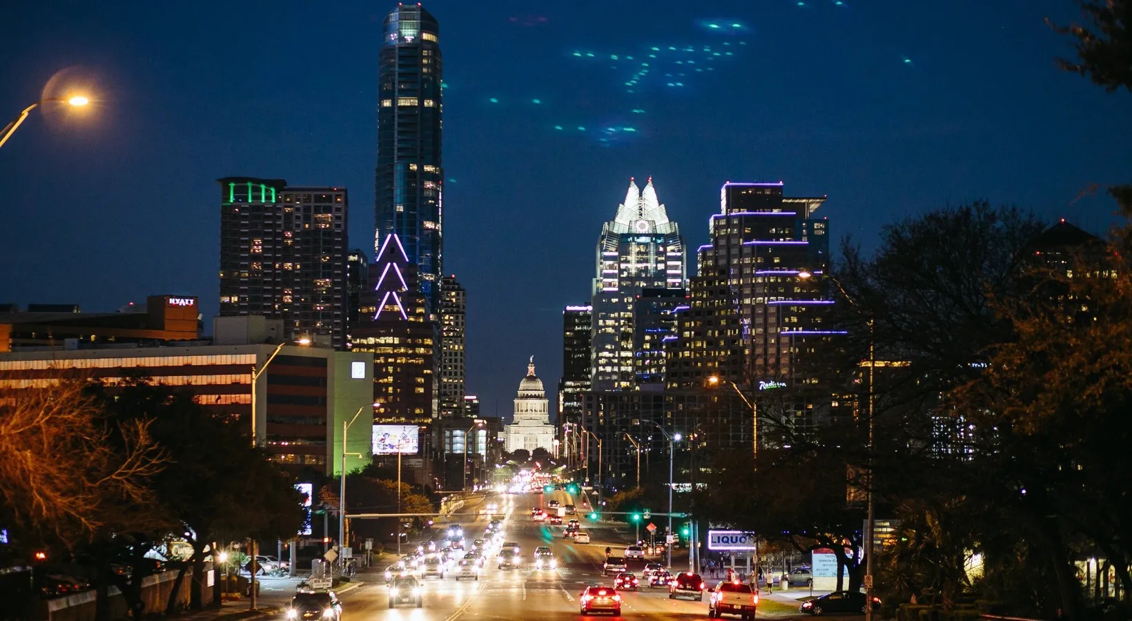 Austin Congress Avenue at night